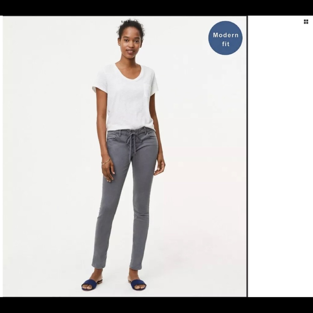 LOFT Lace Up Jeans Pants Size 18P Grey NEW NWT